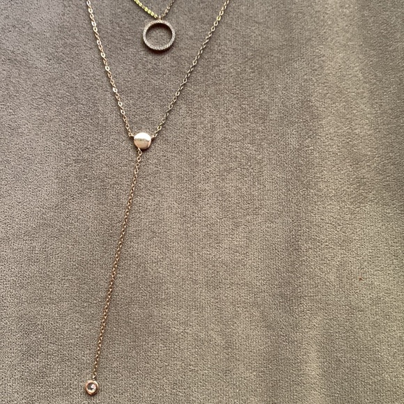 Panacea Gold Pave Circle Gold Disc Layered Lariat Necklace - Picture 7 of 8